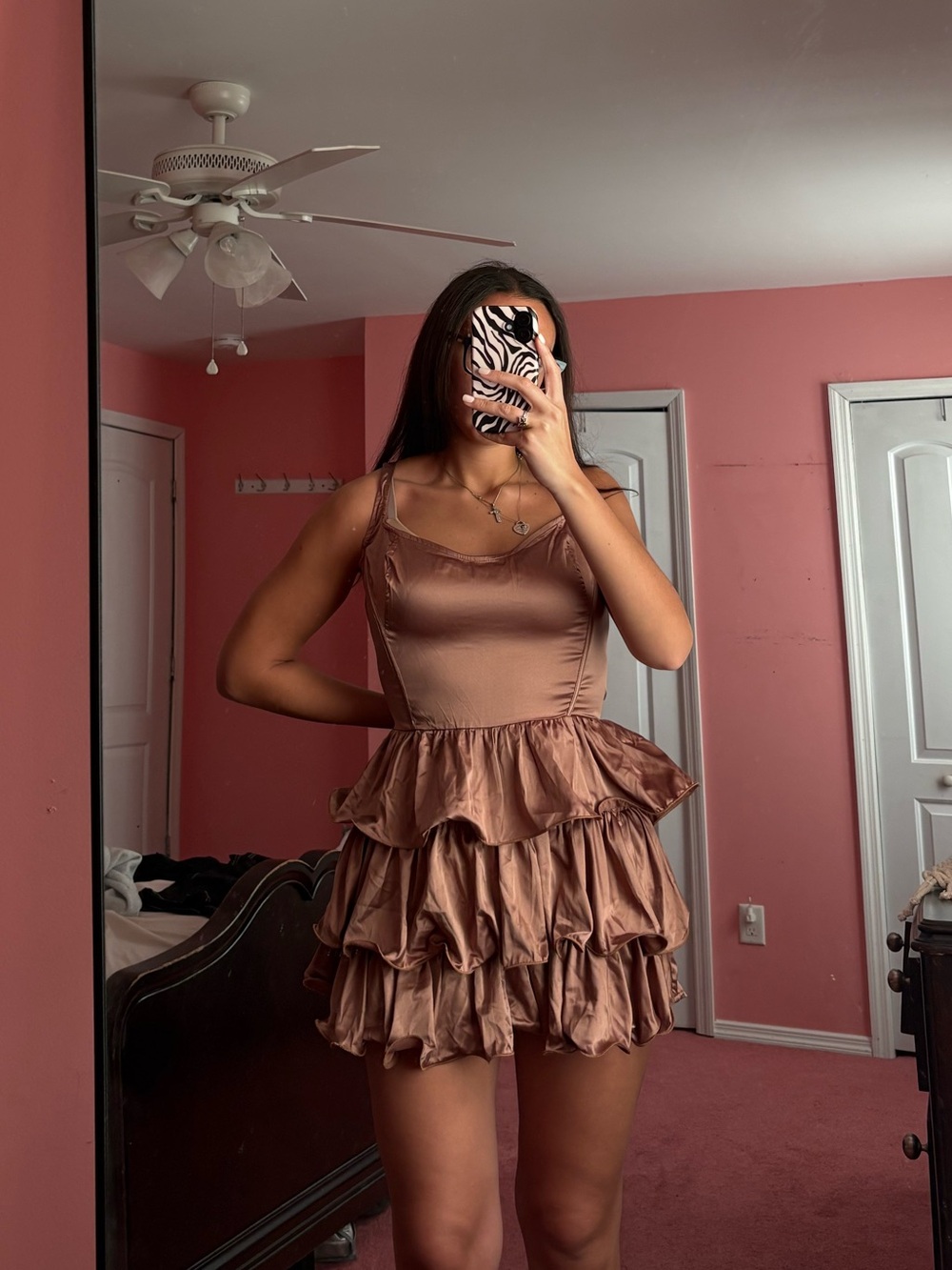 Satin Ruffle Romper in Champagne